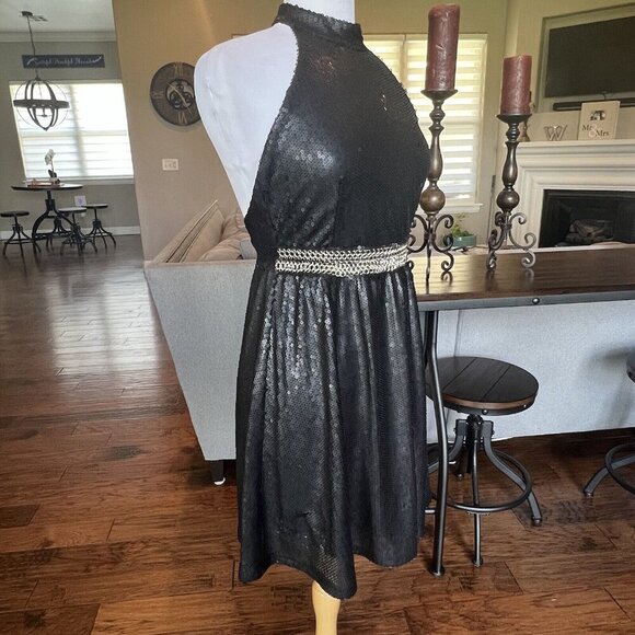 NWT WYLDR Revolve Sequin Dress Women's Small Matte Black Cocktail Party Halter - Picture 11 of 16